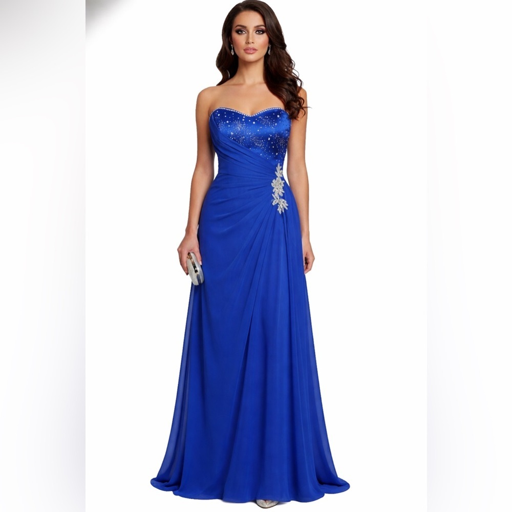 Immanuel Korea Strapless Blue Evening Gown Rhinestone Formal Dress Small